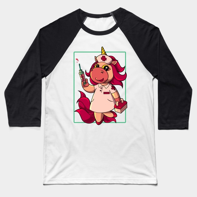 Comic unicorn nurse Baseball T-Shirt by Modern Medieval Design